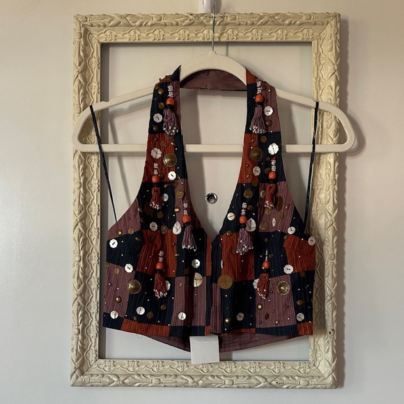 ZARA | Boho Halter Embellished Beaded Fringe Vest - Picture 2 of 15